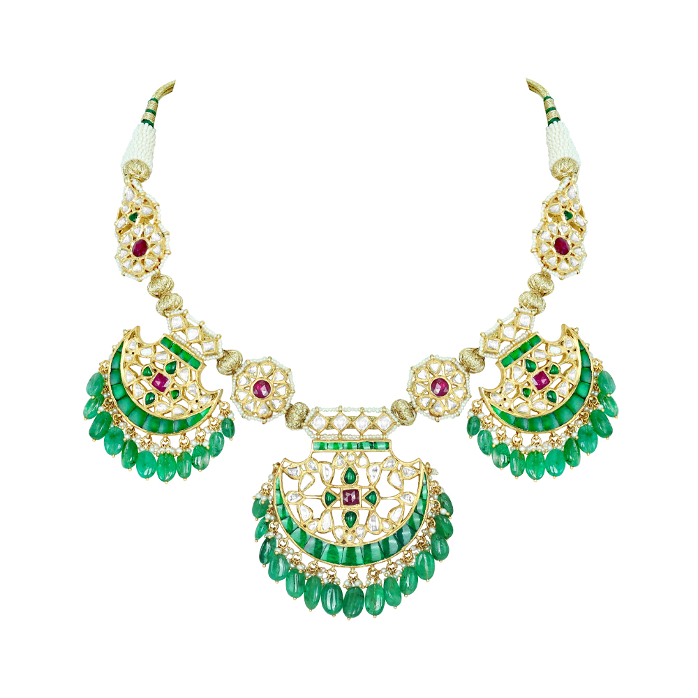 Pankhi Necklace with Polkis, Emerald Maniyas, and Ruby Talafs